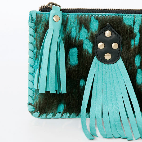 ADBGD169 American Darling Western Leather Coin Purse - Handcrafted Hair-On Cowhide & Tassel Pouch