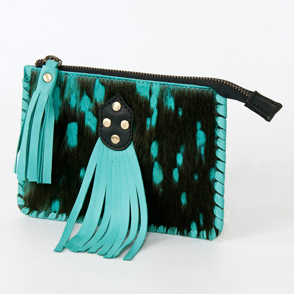 ADBGD169 American Darling Western Leather Coin Purse - Handcrafted Hair-On Cowhide & Tassel Pouch