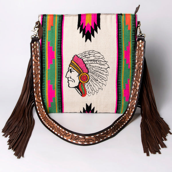 ADBGA262 American Darling Large Saddle Blanket Crossbody Bag - Tooled Leather Fringe