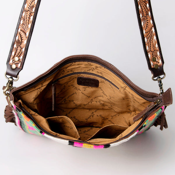ADBGA262 American Darling Large Saddle Blanket Crossbody Bag - Tooled Leather Fringe