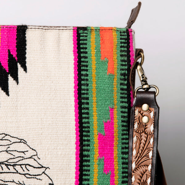 ADBGA262 American Darling Large Saddle Blanket Crossbody Bag - Tooled Leather Fringe