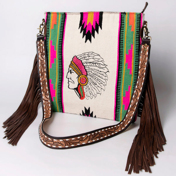 ADBGA262 American Darling Large Saddle Blanket Crossbody Bag - Tooled Leather Fringe