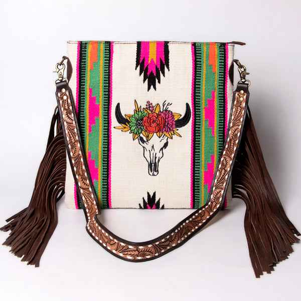 ADBGA262 American Darling Large Saddle Blanket Crossbody Bag - Tooled Leather Fringe