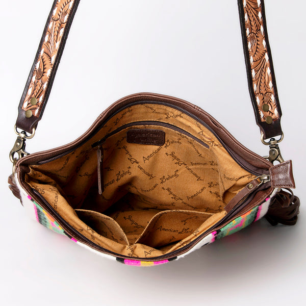 ADBGA262 American Darling Large Saddle Blanket Crossbody Bag - Tooled Leather Fringe