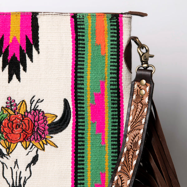 ADBGA262 American Darling Large Saddle Blanket Crossbody Bag - Tooled Leather Fringe
