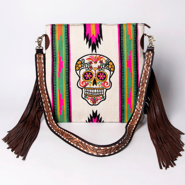 ADBGA262 American Darling Large Saddle Blanket Crossbody Bag - Tooled Leather Fringe