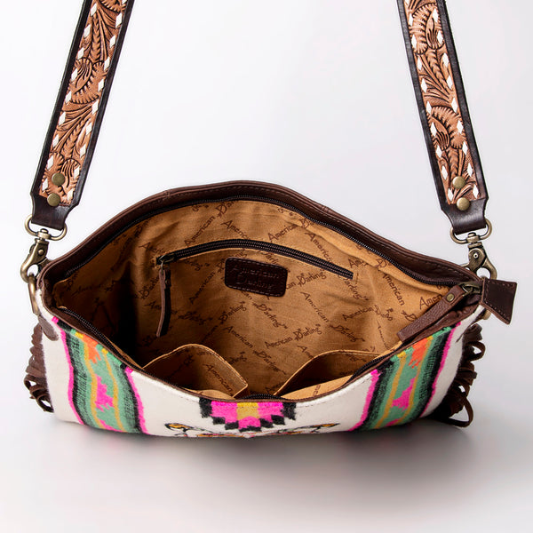 ADBGA262 American Darling Large Saddle Blanket Crossbody Bag - Tooled Leather Fringe