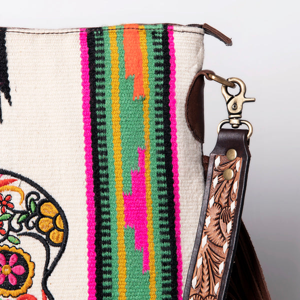 ADBGA262 American Darling Large Saddle Blanket Crossbody Bag - Tooled Leather Fringe