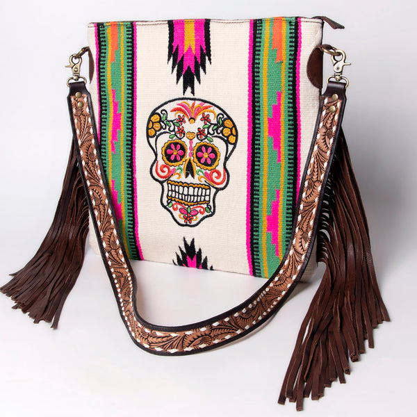 ADBGA262 American Darling Large Saddle Blanket Crossbody Bag - Tooled Leather Fringe