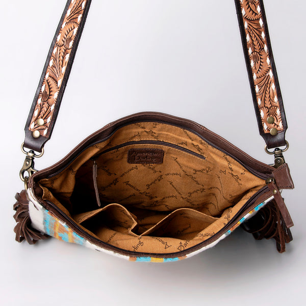 ADBGA263 American Darling Southwestern Woven Fringed Tooled Leather Crossbody Bag