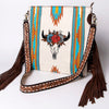 ADBGA263 American Darling Southwestern Woven Fringed Tooled Leather Crossbody Bag