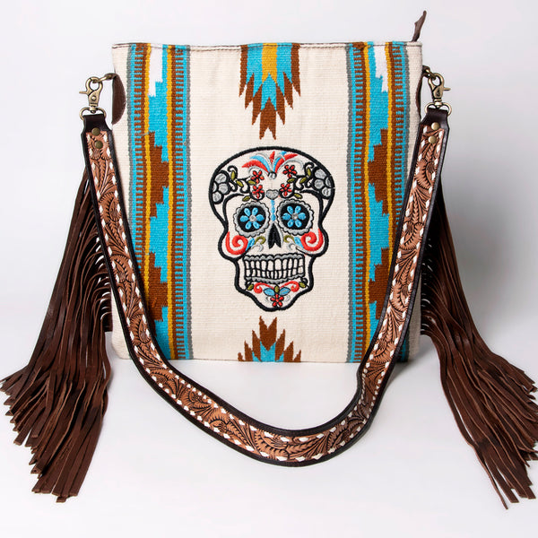 ADBGA263 American Darling Southwestern Woven Fringed Tooled Leather Crossbody Bag