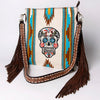ADBGA263 American Darling Southwestern Woven Fringed Tooled Leather Crossbody Bag