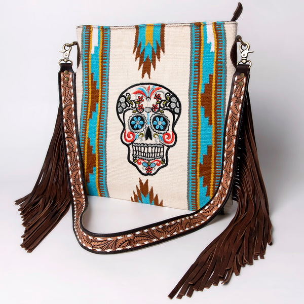 ADBGA263 American Darling Southwestern Woven Fringed Tooled Leather Crossbody Bag
