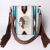 ADBGA264 American Darling Textured Crossbody Bag with Side Fringe and Tooled Leather