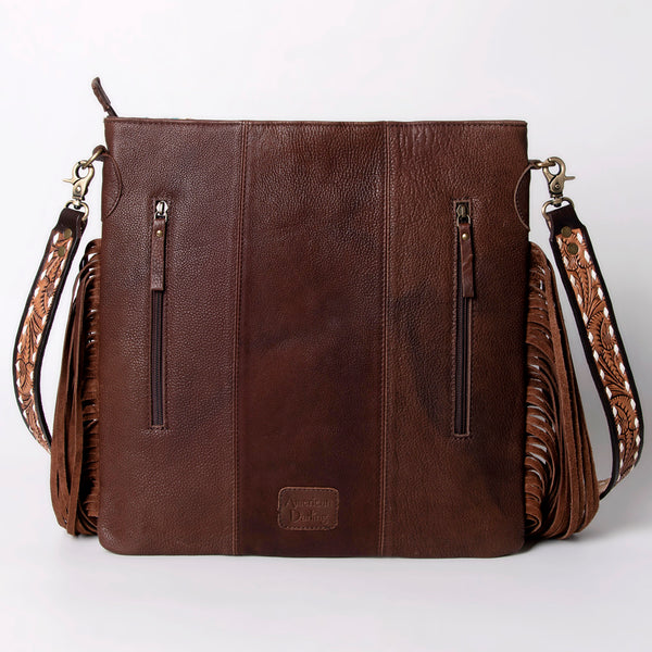 ADBGA264 American Darling Textured Crossbody Bag with Side Fringe and Tooled Leather