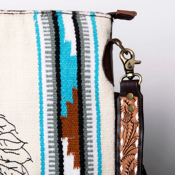 ADBGA264 American Darling Textured Crossbody Bag with Side Fringe and Tooled Leather