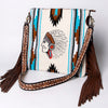 ADBGA264 American Darling Textured Crossbody Bag with Side Fringe and Tooled Leather