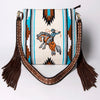 ADBGA264 American Darling Textured Crossbody Bag with Side Fringe and Tooled Leather