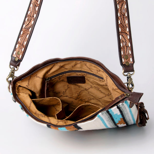 ADBGA264 American Darling Textured Crossbody Bag with Side Fringe and Tooled Leather