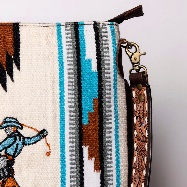 ADBGA264 American Darling Textured Crossbody Bag with Side Fringe and Tooled Leather