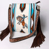 ADBGA264 American Darling Textured Crossbody Bag with Side Fringe and Tooled Leather