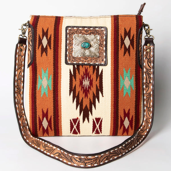 ADBGA267 American Darling Woven Pattern Saddle Blanket Tooled Leather Crossbody