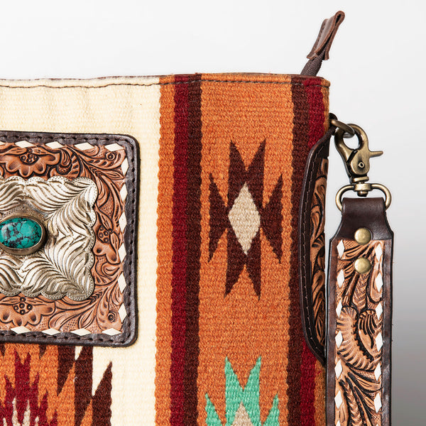 ADBGA267 American Darling Woven Pattern Saddle Blanket Tooled Leather Crossbody