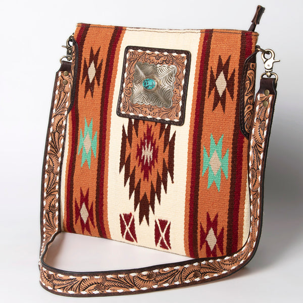 ADBGA267 American Darling Woven Pattern Saddle Blanket Tooled Leather Crossbody