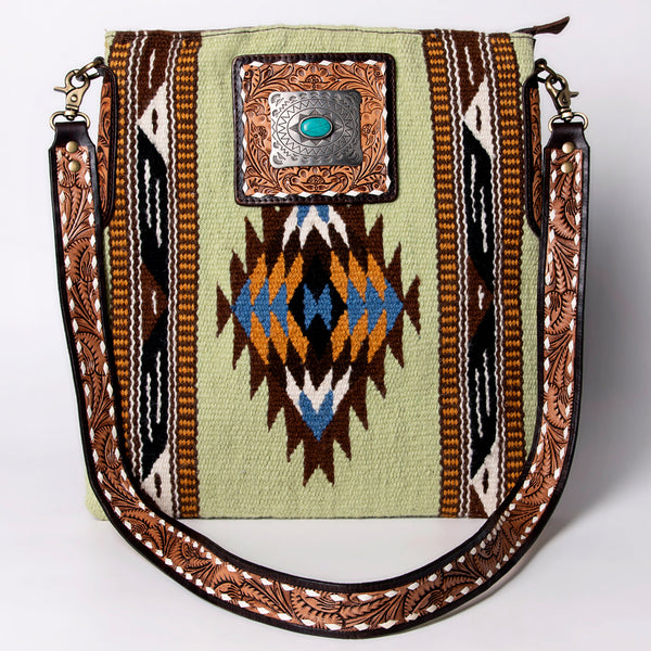 ADBGA267 American Darling Woven Pattern Saddle Blanket Tooled Leather Crossbody