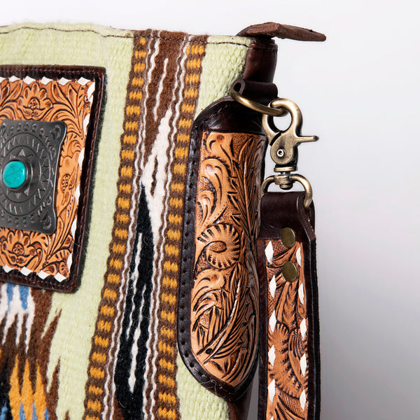 ADBGA267 American Darling Woven Pattern Saddle Blanket Tooled Leather Crossbody
