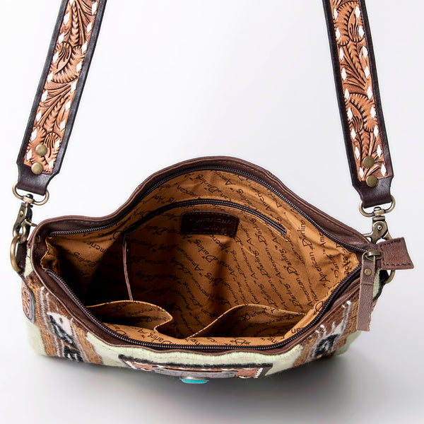 ADBGA267 American Darling Woven Pattern Saddle Blanket Tooled Leather Crossbody
