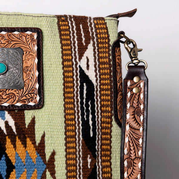 ADBGA267 American Darling Woven Pattern Saddle Blanket Tooled Leather Crossbody