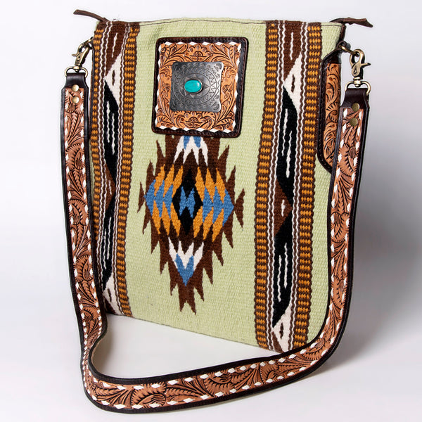 ADBGA267 American Darling Woven Pattern Saddle Blanket Tooled Leather Crossbody