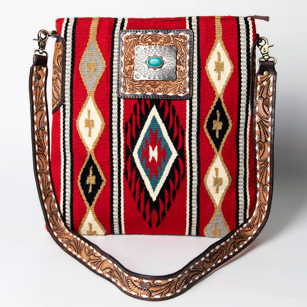 ADBGA267 American Darling Woven Pattern Saddle Blanket Tooled Leather Crossbody