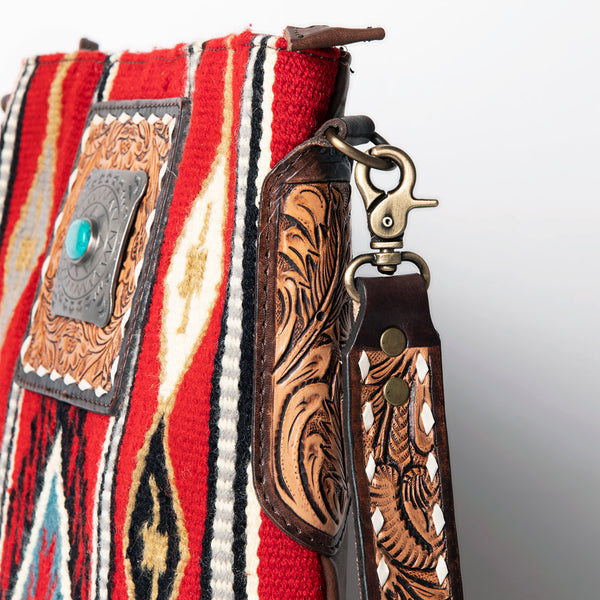 ADBGA267 American Darling Woven Pattern Saddle Blanket Tooled Leather Crossbody