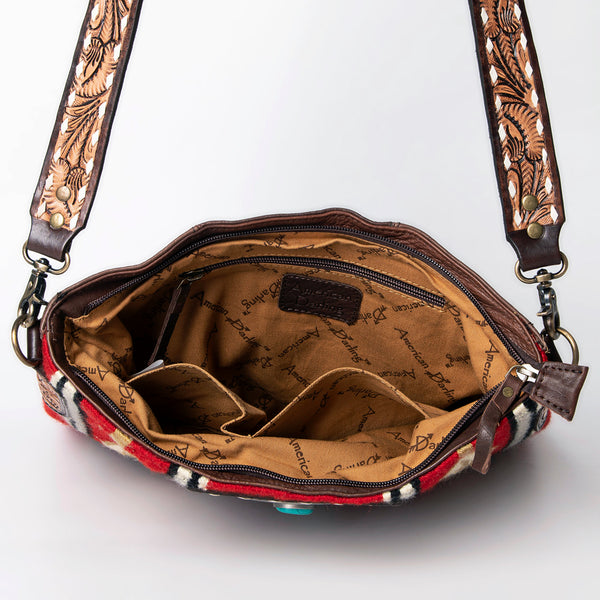 ADBGA267 American Darling Woven Pattern Saddle Blanket Tooled Leather Crossbody