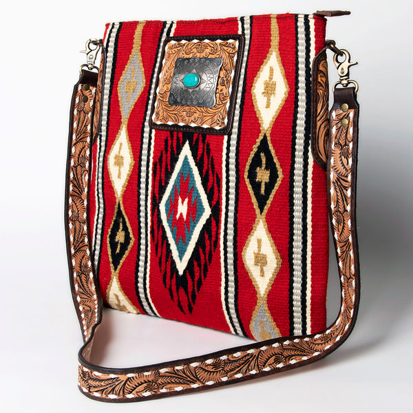 ADBGA267 American Darling Woven Pattern Saddle Blanket Tooled Leather Crossbody