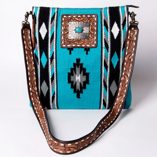 ADBGA267 American Darling Woven Pattern Saddle Blanket Tooled Leather Crossbody