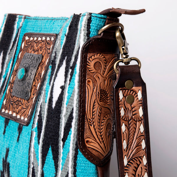 ADBGA267 American Darling Woven Pattern Saddle Blanket Tooled Leather Crossbody