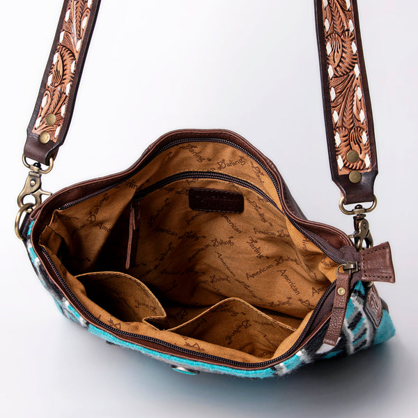 ADBGA267 American Darling Woven Pattern Saddle Blanket Tooled Leather Crossbody