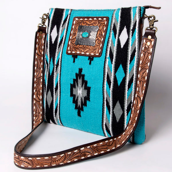 ADBGA267 American Darling Woven Pattern Saddle Blanket Tooled Leather Crossbody