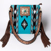ADBGA269 American Darling Aztec Pattern Woven Tooled Leather Fringed Crossbody