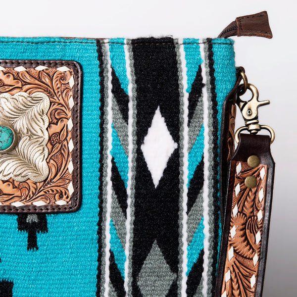 ADBGA269 American Darling Aztec Pattern Woven Tooled Leather Fringed Crossbody