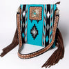 ADBGA269 American Darling Aztec Pattern Woven Tooled Leather Fringed Crossbody