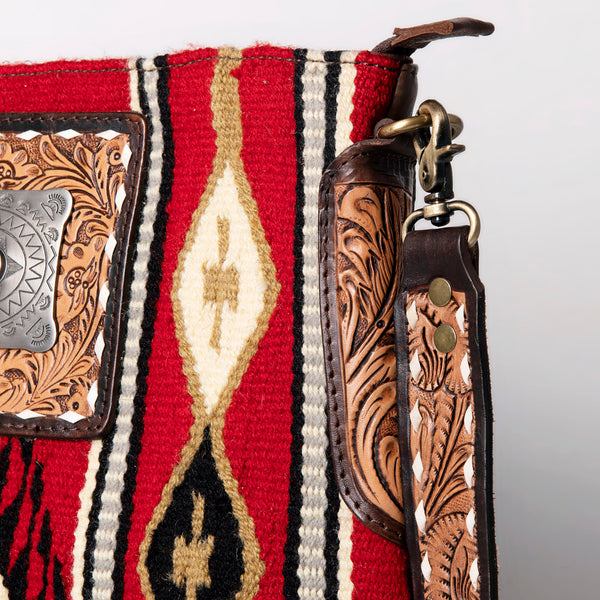 ADBGA269 American Darling Aztec Pattern Woven Tooled Leather Fringed Crossbody