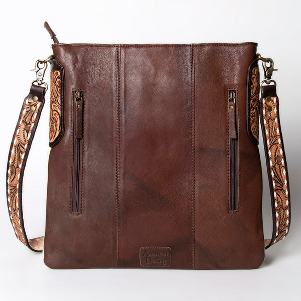 ADBGA269 American Darling Aztec Pattern Woven Tooled Leather Fringed Crossbody