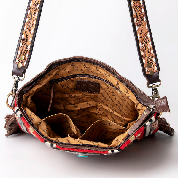 ADBGA269 American Darling Aztec Pattern Woven Tooled Leather Fringed Crossbody