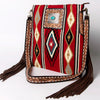 ADBGA269 American Darling Aztec Pattern Woven Tooled Leather Fringed Crossbody