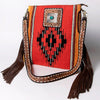 ADBGA269 American Darling Aztec Pattern Woven Tooled Leather Fringed Crossbody